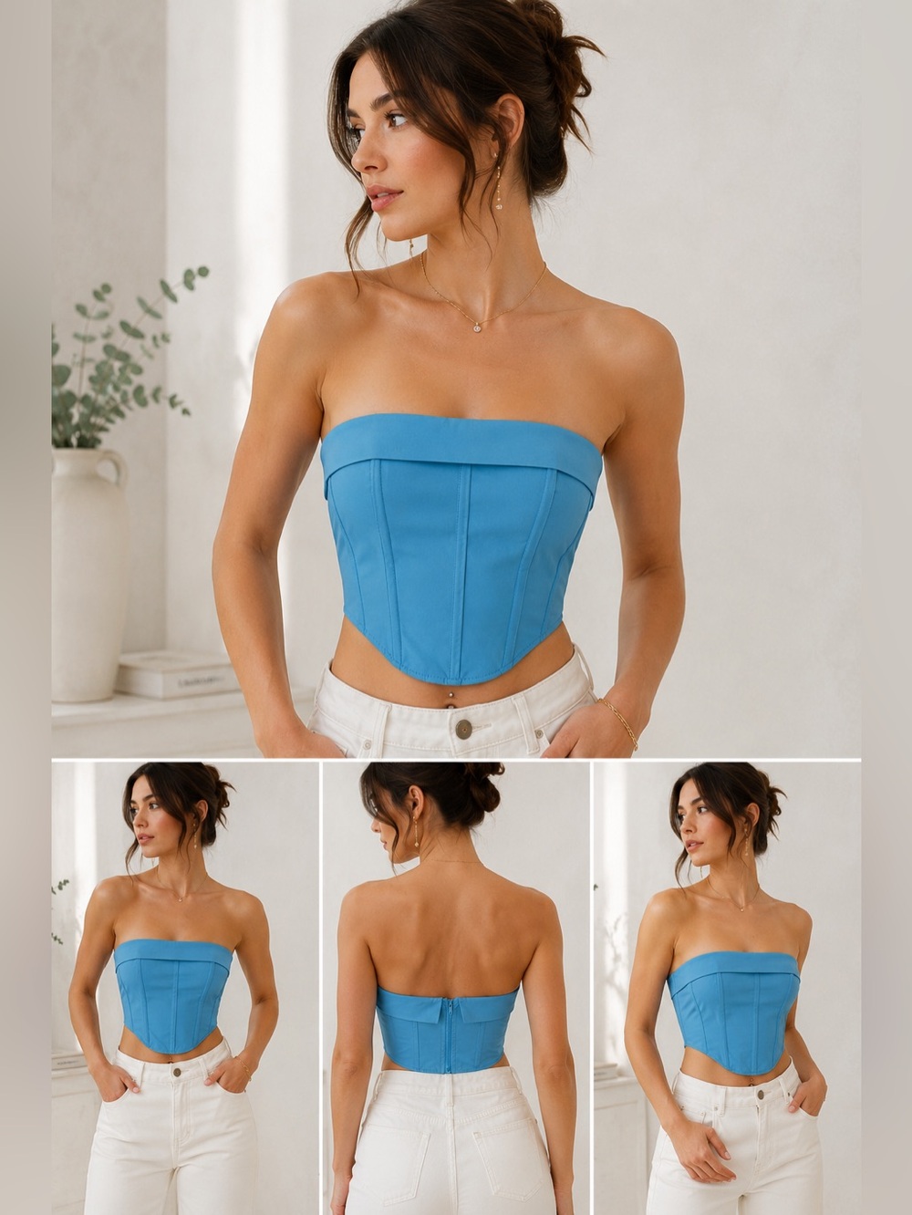 Kendall + Kylie Blue Corset Tube Top Size S Strapless Bustier